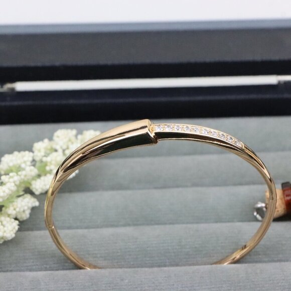 Minimalist Rose Gold Bangle with Sleek Cubic Zirconia Accent Line, XPBL0555 - Picture 12 of 12